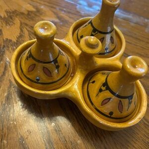 Handcrafted Ceramic Condiment Set - Yellow and Black